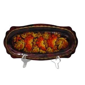 Hand Painted Russian Tray Metal With Berries Signed - Picture 1 of 5