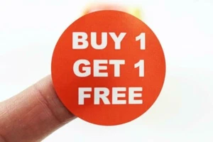 ''BUY ONE GET ONE FREE" red/White Promotion Labels/Stickers (500/Roll) Brand New - Picture 1 of 2