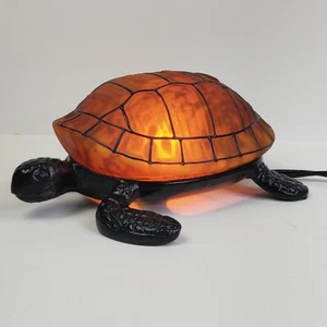 Amber Glass & Metal Sea Turtle Lamp Night Light 8.5" - Picture 1 of 12