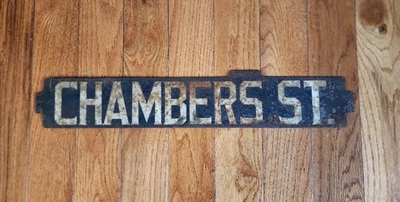 NYC SUBWAY SIGN DESTINATION PLATE BMT IND CHAMBERS St MANHATTAN NY NYCTA TRANSIT - Image 1 of 2