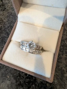 Sterling Silver Bridal Set Solitaire and Half Eternity Rings 925 Hallmark - Picture 1 of 7