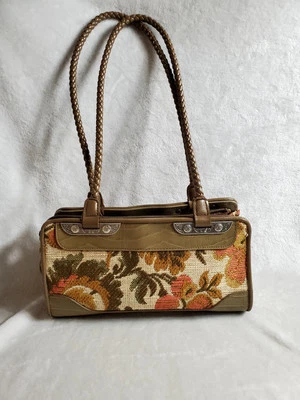 Cartera Bueno 100 % cuero marrón genuino/tapiz con detalles plateados Foto 1 de 4