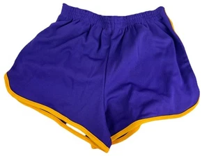 Vintage große Turnshorts Broderick 80er lila gold Streifen neu ohne Etikett Delphin Polyester - Bild 1 von 10