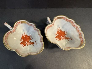 PAIR Herend Chinese Bouquet Rust 4”Leaf Trinket Nut Dishes Bowls Perfect - Picture 1 of 7