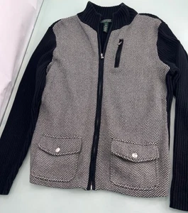 Lauren Ralph Lauren giacca maglia donna XL full zip spina di pesce pied de poule - Foto 1 di 5
