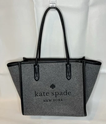 Bolso grande Kate Spade New York Ella de fieltro gris con logotipo/ajuste negro Foto 1 de 4