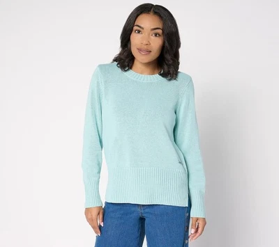 Suéter Peace Love World 100 % algodón cuello redondo con talla pop mediana suave espuma de mar AZUL Foto 1 de 3