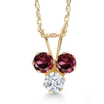 Collar colgante de 3 piedras de oro amarillo de 14K rodolita granate y circonitas para Foto 1 de 4