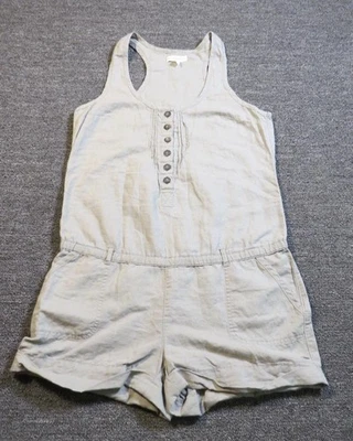 Romper Aeropostale Feminino Médio Cinza Linho Mescla Sem Mangas Botão Frontal Shorts - Imagem 1 de 4