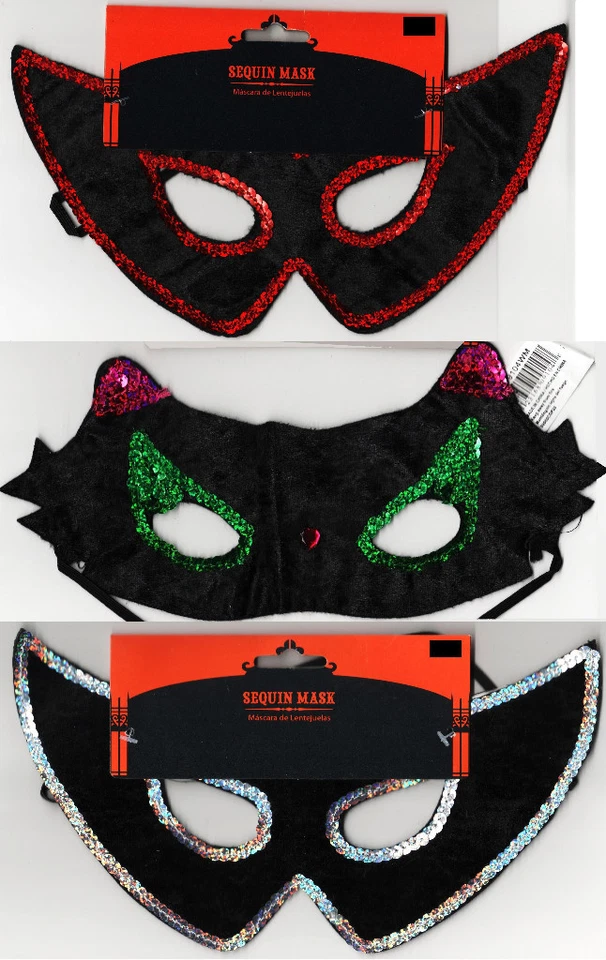 *3-SET* SEQUIN MASKS Costume Mardi Gras Masquerade Party Fancy Dress Cat Eye  - Image 1 of 1