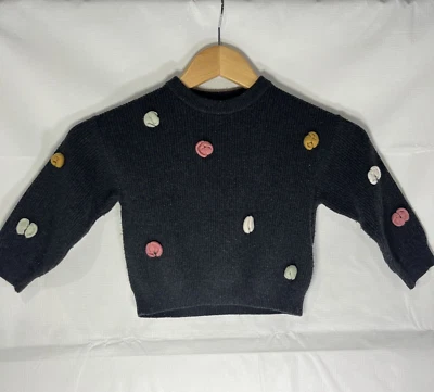 Zara Kids Flower Sweater Gray Size 3-4 Years Fall Ribbon Floral Knit Girls - Image 1 of 4