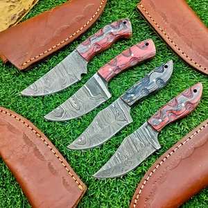 4 Pcs Damascus Blade Skinner Knives Set | 6" | Hard Wood, Leather Sheath IT-1737 - Picture 1 of 9