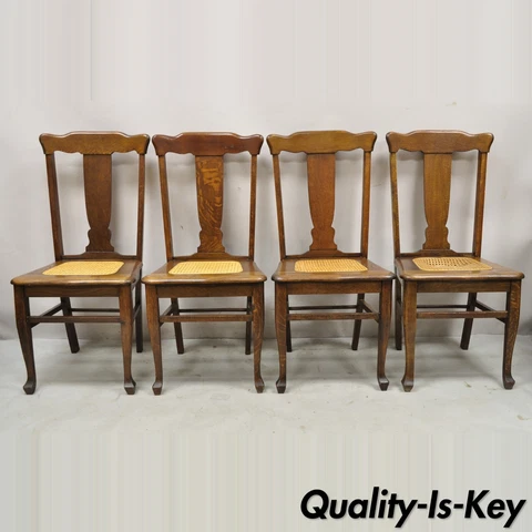 Antique Oak T Back Dining Side Chairs with Cane Seat - Set of 4 Cover