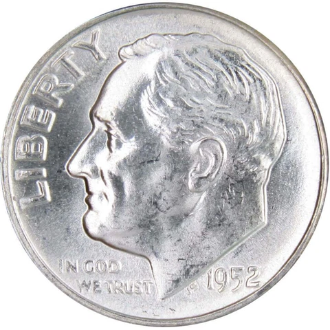 1952 Roosevelt Dime BU Uncirculated Mint State 90% Silver 10c US Coin Cover