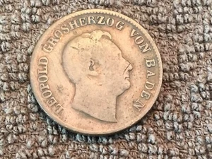 1851 German State Baden 1 Kreuzer Coin - Picture 1 of 2