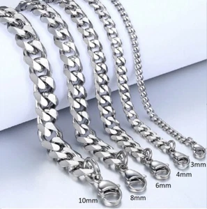 18-90cm Stainless Steel Silver Curb Link Chain Bracelet Necklace 10/8/6/4/3mm C5 - Picture 1 of 25