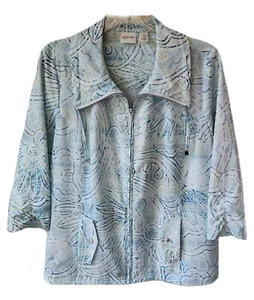 Chicos Zenergy Jacke Gr. 1 M 8 10 blau grün Blumen Reißverschluss vorne 3/4 geraffte Ärmel - Bild 1 von 10