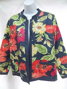 Dunner floral tropical quilted navy blue coral blazer jacket lightweight 10 MINT - Picture 1 of 4
