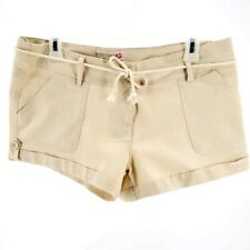 Body Central Womens Chino Shorts Beige Buttons Cuffed Pockets 100% Linen L