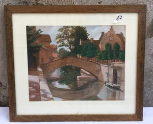 DIPINTO ACQUERELLO PONT ST. BONIFACE FIRMATO 1921 QUADRO CORNICE IN LEGNO - Imagen 1 de 8
