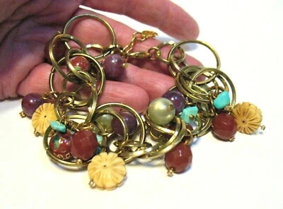 AMAZING GOLD RING FANTASY BRACELET CLOISONNE, TURQUOISE, GLASS, PLUS MORE - Image 1 of 3