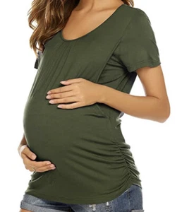 Ekouaer Women's Short Sleeve Maternity Nursing Shirred Jersey T-Shirt Size XXL - Picture 1 of 10