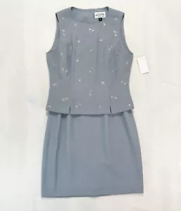 NWT Kasper For A.S.L. Petite Embroidered Blue Two Piece Top Skirt Set Sz 2P - Picture 1 of 12