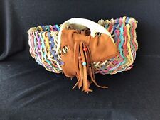 Handmade Rainbow Reed Antler Basket with Leather and Bead Accent