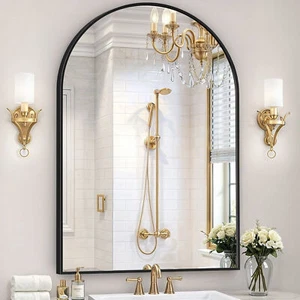 24"x36" Arch Bathroom Mirror Wall Mounted Vanity Metal Frame Mirror for Bedroom - Picture 1 of 24