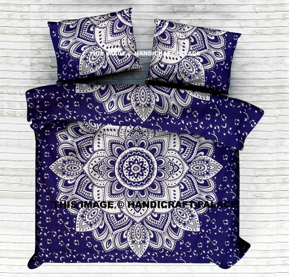 Conjunto de capa de edredom estampada Mandala algodão indiano reversível queen size colcha - Imagem 1 de 1