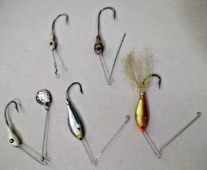 5 Jig Spinners Fishing Bait Lures 2 Are Rattlers Vintage Old - Picture 1 of 23