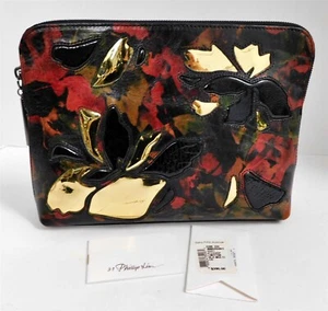 New 3.1 Phillip Lim Black leather Gold Red Brown Leaf Clutch Bag - Picture 1 of 8