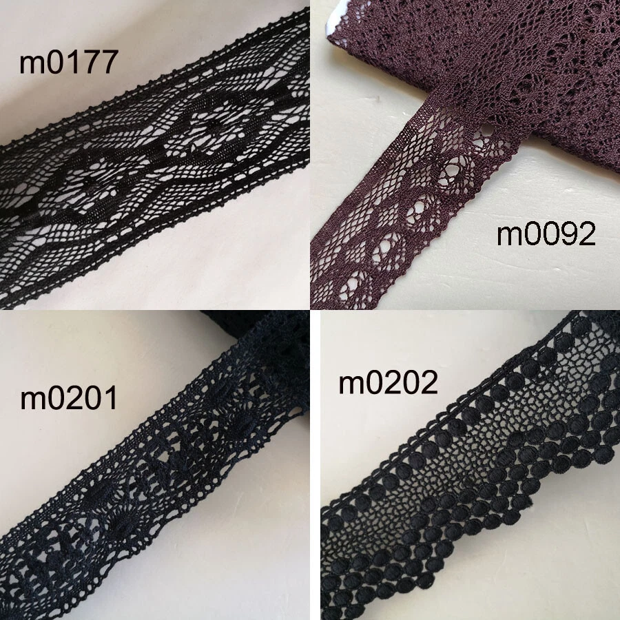 5 - 10 Yards 2" - 2..5" Wide Vintage Cotton Crochet Trims Lace Black,Brown zhm37 - Image 1 of 1