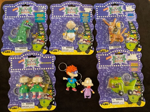 Lot of (8) Vintage 1998 Nickelodeon Rugrats the Movie Keychains Chuckie Reptar Cover