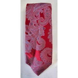 VTG Ike Behar Silk Necktie Red Paisley Patterned Hand Tailored USA Made - Picture 1 of 4