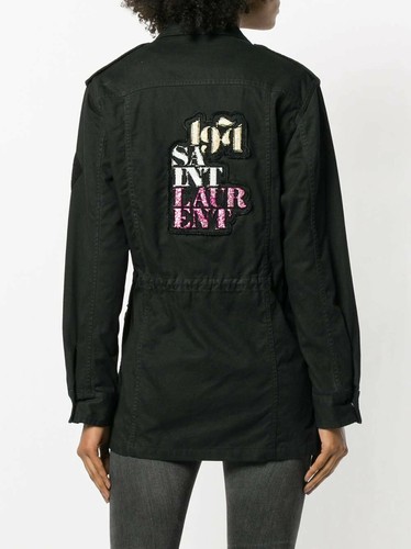 SAINT LAURENT (YSL) $2300 ️ TOPPA LOGO SAINT LAURENT GLITTER NERO PARKA MILITARE FR 36 S