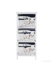 Teddy Bear Wicker Willow Storage Basket 3 Drawer Units Portable Coastal Decor - Picture 1 of 6