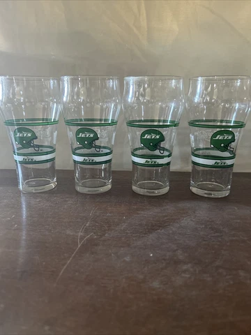 Vtg. NEW YORK JETS Coca ~ Cola Glasses NFL Football Team Green/White Set of 4 Cover