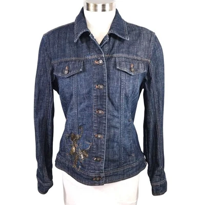 Chaqueta Coldwater Creek para mujer 10 vaqueros elásticos algodón pintado con cuentas denim Foto 1 de 4