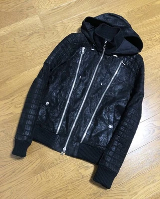 Chaqueta de Cuero Destruido Balmain Homme 3 Cremalleras Usada Talla 44 Negra Longitud 62 cm Foto 1 de 4