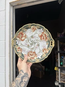 Antique Nippon Moriage Green/orange Gold Floral Plate 10” - Picture 1 of 8