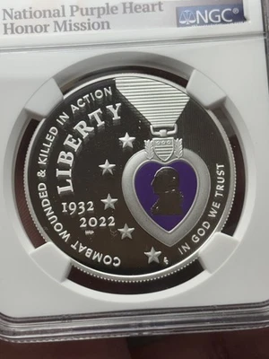2022-W $1 Purple Hear Colorized NGC PR-70 DCAM Silver Dollar Early Releases - Image 1 of 3