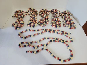 Vintage Holz Girlande Rot & Blau Runde Perlen und Natürliche Sterne 96" - Menge 6 - Bild 1 von 3