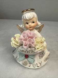 Vtg Geo Z LEFTON JULY BIRTHDAY ANGEL Water Lily RUBY 489 Gold Trim Spaghetti - Picture 1 of 6