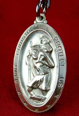 CAPELLÁN DE LA SEGUNDA GUERRA MUNDIAL 10 GRAMOS Esterlina GI Batalla Usada Etiqueta de Perro Cadena Medalla de San Cristóbal Foto 1 de 4