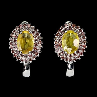 Pendientes de plata de ley 925 ovalados zafiro amarillo 7x5 mm joyas de piedras preciosas naturales Foto 1 de 4
