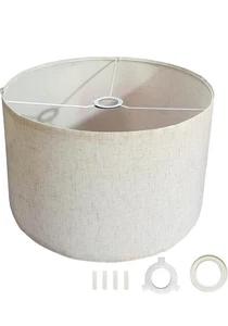 16" (40cm) Beige Linen Drum Lamp Shades - Large Lampshades for Ceiling Lights - Picture 1 of 8