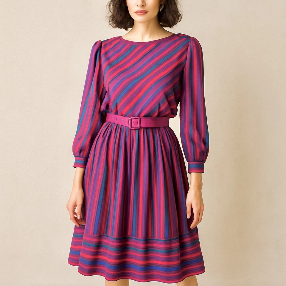 Cinturón de vestir romántico vintage años 80 Nancy Wheeler preppy a rayas cabaña retro 6 Foto 1 de 4