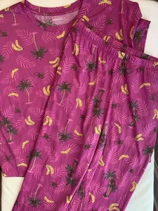 Conjunto de pijama Joyspun XL mezcla de polietileno tejido púrpura plátanos palmeras mono manga corta - Imagen 1 de 11