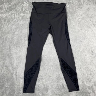 Леггинсы женские Lululemon 10 черные сетчатые бархатные с цветочным рисунком панель с высоким подъемом брюки для йоги - Изображение 1 из 4